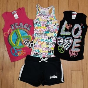 Girls 3 Tank Tops & 1 Pair of Shorts Size 7 & 7/8